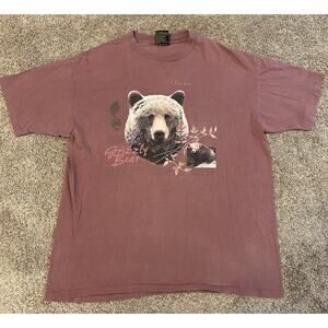 Vintage 90s Grizzly Bear Animal Alaska USA T Shirt Size Adult XL Red Facts Tee